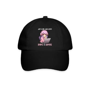 Kawaii Mädchen Anime Manga Mädchen Katze - Baseballkappe - Schwarz/Schwarz - Vorne