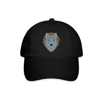 Wolfskopf Tier Motiv Aufdruck mit Wolf - Baseballkappe - Schwarz/Schwarz - Vorne