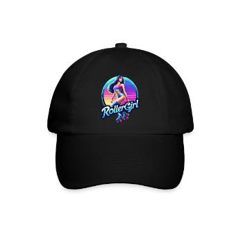 Lebendige Retro-Roller-Mädchen-Illustration - Baseballkappe - Schwarz/Schwarz - Vorne