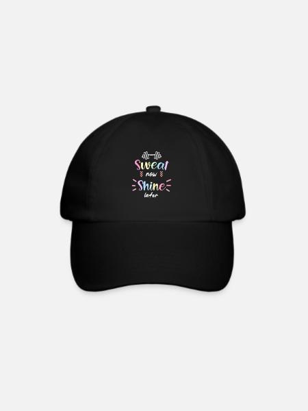 Schweiß jetzt glänzt später Fitnessstudio-Design - Baseballkappe - Schwarz/Schwarz