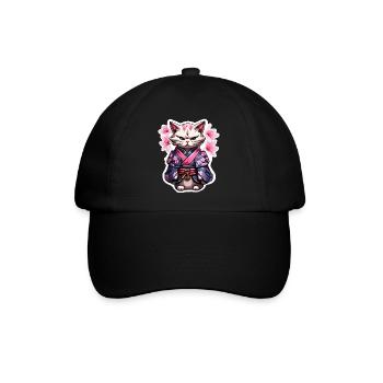 Samurai Katze & Kirschblüten #5 - Baseballkappe - Schwarz/Schwarz - Vorne