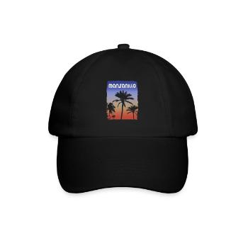 Manzanillo Mexiko Sonnenuntergang Urlaub Souvenir Palme - Baseballkappe - Schwarz/Schwarz - Vorne