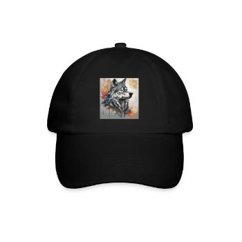 Wolf mit Farbflecken Hintergrund. - Baseballkappe - Schwarz/Schwarz - Vorne