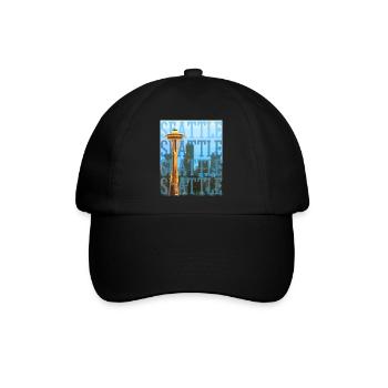 Seattle Washington Souvenir Geschenk - Baseballkappe - Schwarz/Schwarz - Vorne