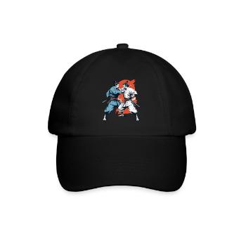 Samurai Bild Retro Samurai Ukiyo-E Vintage Design - Baseballkappe - Schwarz/Schwarz - Vorne