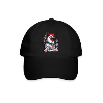 Samurai Bild Retro Design Hahn Kampfkunst - Baseballkappe - Schwarz/Schwarz - Vorne