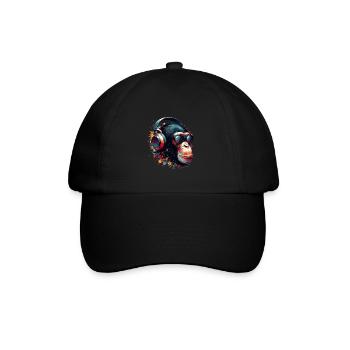 DJ Monkey Affe Schimpanse Kopfhörer Sonnenbrille - Baseballkappe - Schwarz/Schwarz - Vorne