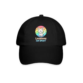 Lesben essen was Katze Lustiger Humor Wortspiel LGBTQ-Stolz - Baseballkappe - Schwarz/Schwarz - Vorne