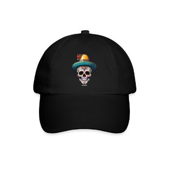 Ikonischer Zuckerschädel Mexiko Skull Streetwear - Baseballkappe - Schwarz/Schwarz - Vorne