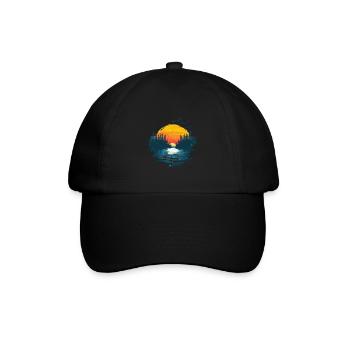 Sonnenuntergang Wald Und Vögel Motiv - Baseballkappe - Schwarz/Schwarz - Vorne