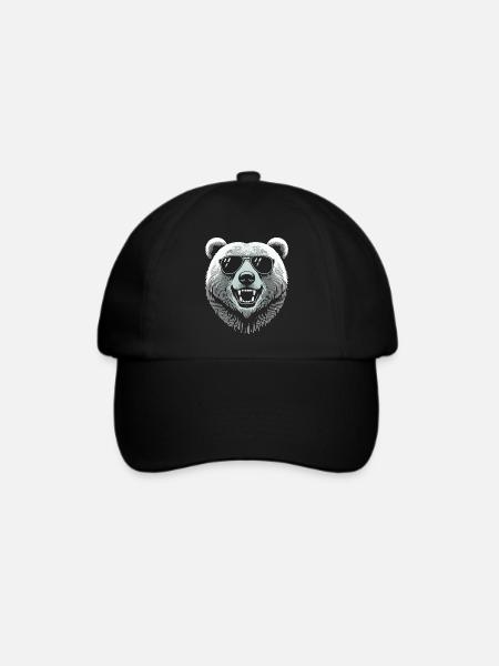 Cooler Bärenkopf mit Sonnenbrille - Baseballkappe - Schwarz/Schwarz