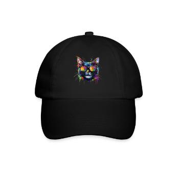 Cool Sunglasses Cat Covered In Rainbow Paint - Baseballkappe - Schwarz/Schwarz - Vorne