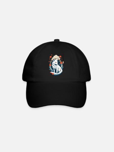 Ukiyo-E Kunst Stil Japanische Kitsune Fuchs - Baseballkappe - Schwarz/Schwarz