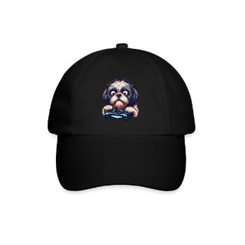 Cooles Design für Shih Tzu und Computerspiele - Baseballkappe - Schwarz/Schwarz - Vorne