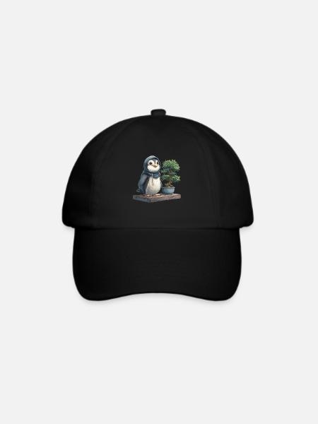 Pinguin Bonsai Japanisch Kawaii Pinguin Niedlich - Baseballkappe - Schwarz/Schwarz