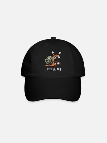 Schnecke, ich brauche Salat! - Baseballkappe - Schwarz/Schwarz