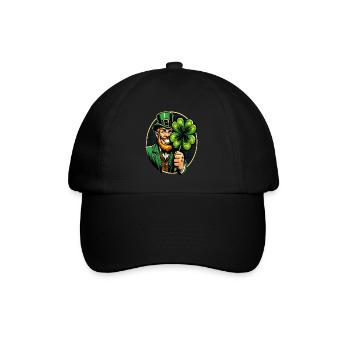 Kleeblatt-Leprechaun (Irischer Kobold) - Baseballkappe - Schwarz/Schwarz - Vorne