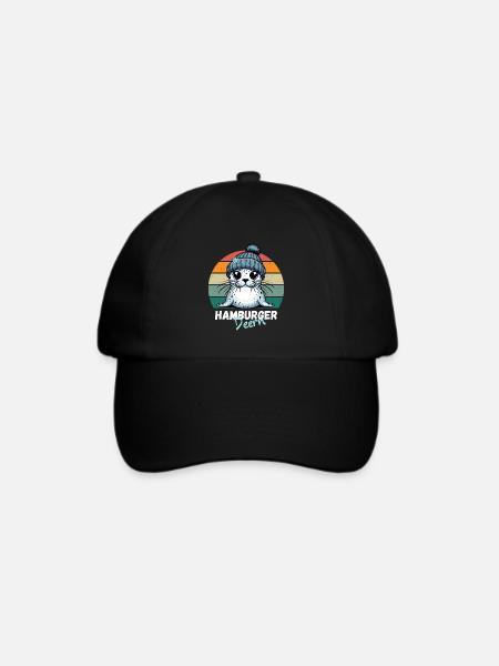 Hamburg Seehund Robbe Hamburger Deern Lustig Retro - Baseballkappe - Schwarz/Schwarz