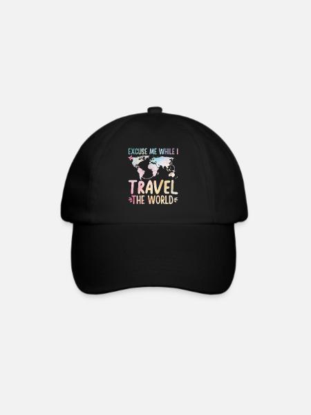 Excuse Me While I Travel The World - Baseballkappe - Schwarz/Schwarz