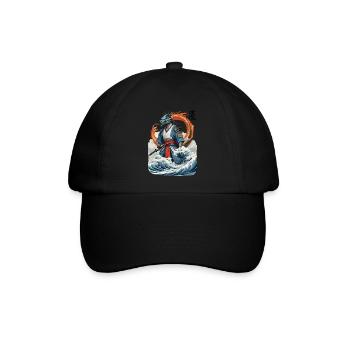 Drachen Samurai & Vintage Ukiyo-e Stil Kunstwerk - Baseballkappe - Schwarz/Schwarz - Vorne