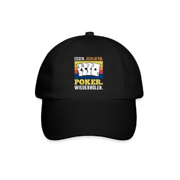 Pokerspieler ESSEN SCHLAFEN POKER WIEDERHOLEN - Baseballkappe - Schwarz/Schwarz - Vorne