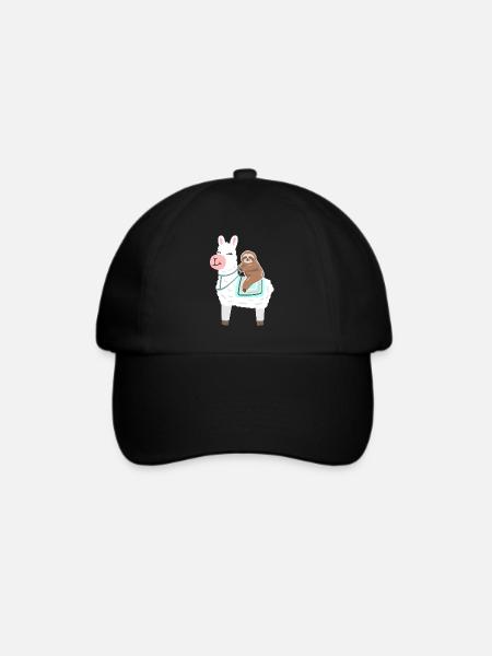 Faultier reitet Lama - Baseballkappe - Schwarz/Schwarz