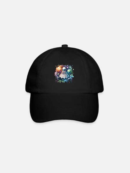 Cooles Badminton Federball Design - Baseballkappe - Schwarz/Schwarz