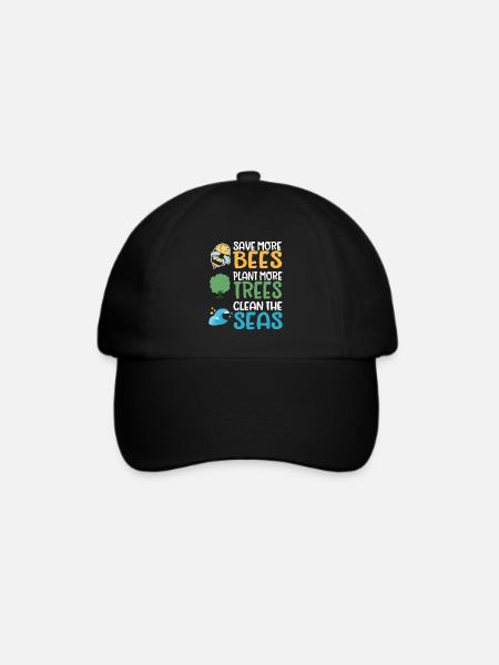 Save More Bees Plant More Trees Clean The Seas - Baseballkappe - Schwarz/Schwarz