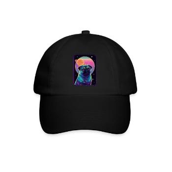 Tierkunst Planet Fantasy Kunstwerk: Mops mit - Baseballkappe - Schwarz/Schwarz - Vorne