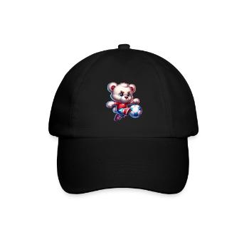 Süßer Teddybär spielt Fußball Comic Figur Kinder - Baseballkappe - Schwarz/Schwarz - Vorne