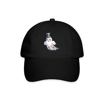 Halloween Geist Mit Zylinderhut Und Blumenmuster - Baseballkappe - Schwarz/Schwarz - Vorne