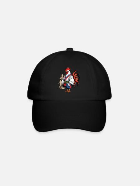 Hahn Yokai Vaporwave Aesthetic Samurai Kunst - Baseballkappe - Schwarz/Schwarz