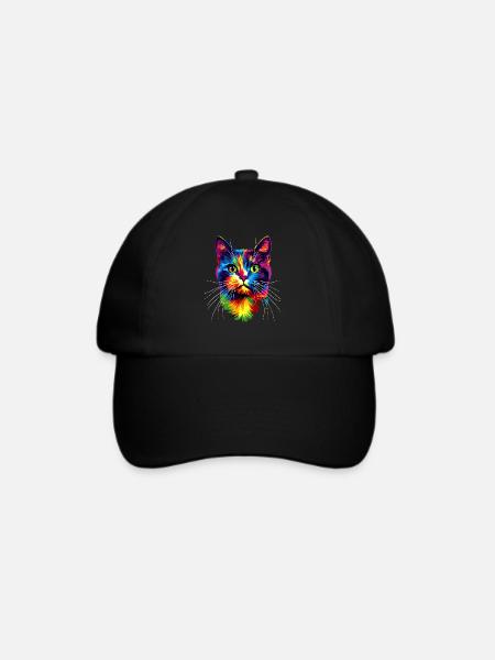 Katze Bunt Regenbogen Farben Popart Cat Mom Katzen - Baseballkappe - Schwarz/Schwarz
