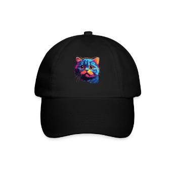 Katze Wasserfarben bunte Schottische Faltohrkatze - Baseballkappe - Schwarz/Schwarz - Vorne