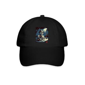 eine Nacht im Park und eine melancholisches Katze - Baseballkappe - Schwarz/Schwarz - Vorne