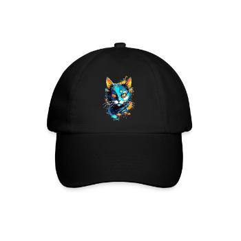 Bunte kosmische Katze - Baseballkappe - Schwarz/Schwarz - Vorne
