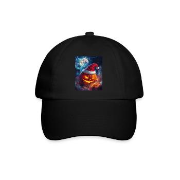 Halloween Geschenk Kürbis mit Weihnachtsmütze Deko - Baseballkappe - Schwarz/Schwarz - Vorne