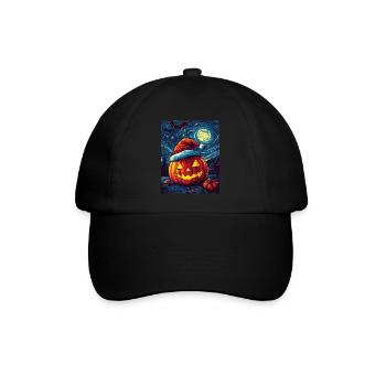 Halloween Geschenk Kürbis mit Weihnachtsmütze Deko - Baseballkappe - Schwarz/Schwarz - Vorne