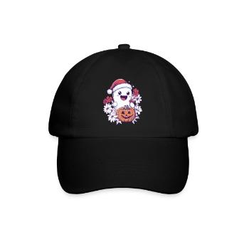 Halloween Geschenk Geist mit Weihnachtsmütze Deko - Baseballkappe - Schwarz/Schwarz - Vorne