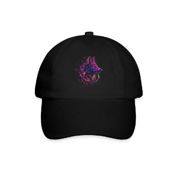 Wolf Wolfskopf Wölfe Wolfsrudel Natur Neon Bunt - Baseballkappe - Schwarz/Schwarz - Vorne