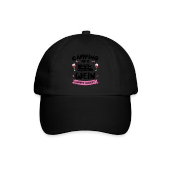 Campen Wein Campingplatz Geschenk - Baseballkappe - Schwarz/Schwarz - Vorne