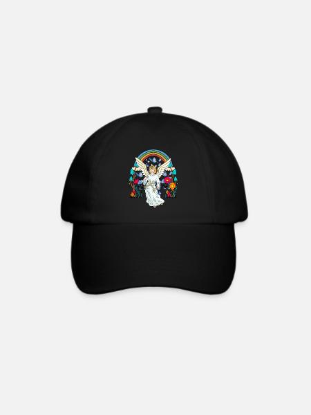 Regenbogen Engel Schutzengel Schmetterlinge Blume - Baseballkappe - Schwarz/Schwarz