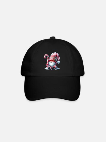 Weihnachtlicher Wichtel Mit Zuckerstange Und - Baseballkappe - Schwarz/Schwarz