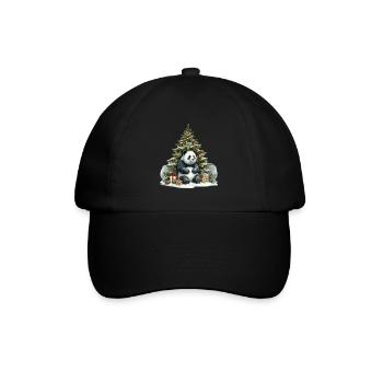 Niedlicher Panda Mit Weihnachtsbaum Und Geschenken - Baseballkappe - Schwarz/Schwarz - Vorne