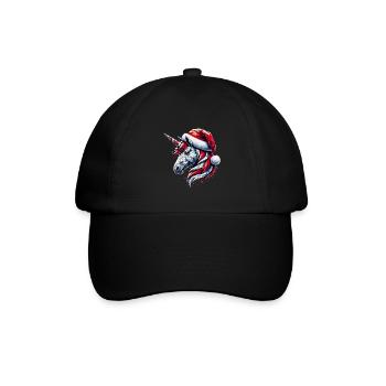 Polygon Kunst - Einhorn mit Weihnachtsmütze - Baseballkappe - Schwarz/Schwarz - Vorne