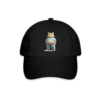 Lustiger Dicker Kater in Bequemer Kleidung - Baseballkappe - Schwarz/Schwarz - Vorne