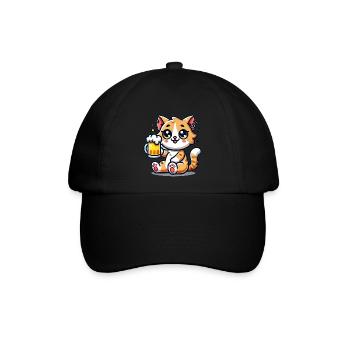 Cute Cat Drinking Beer - Baseballkappe - Schwarz/Schwarz - Vorne