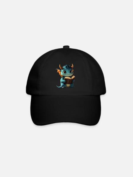 Niedlicher blauer Drache – Magie für Bücherfans - Baseballkappe - Schwarz/Schwarz