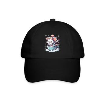 Niedliche Maus in Tasse fährt Schlitten auf Schnee - Baseballkappe - Schwarz/Schwarz - Vorne