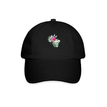 Aquarellrosa Rotkehlchen mit tropischen Blättern - Baseballkappe - Schwarz/Schwarz - Vorne